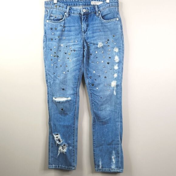 BlankNYC Distressed Embellished Crop Girlfriend Light Wash Jeans 26 - Picture 1 of 6